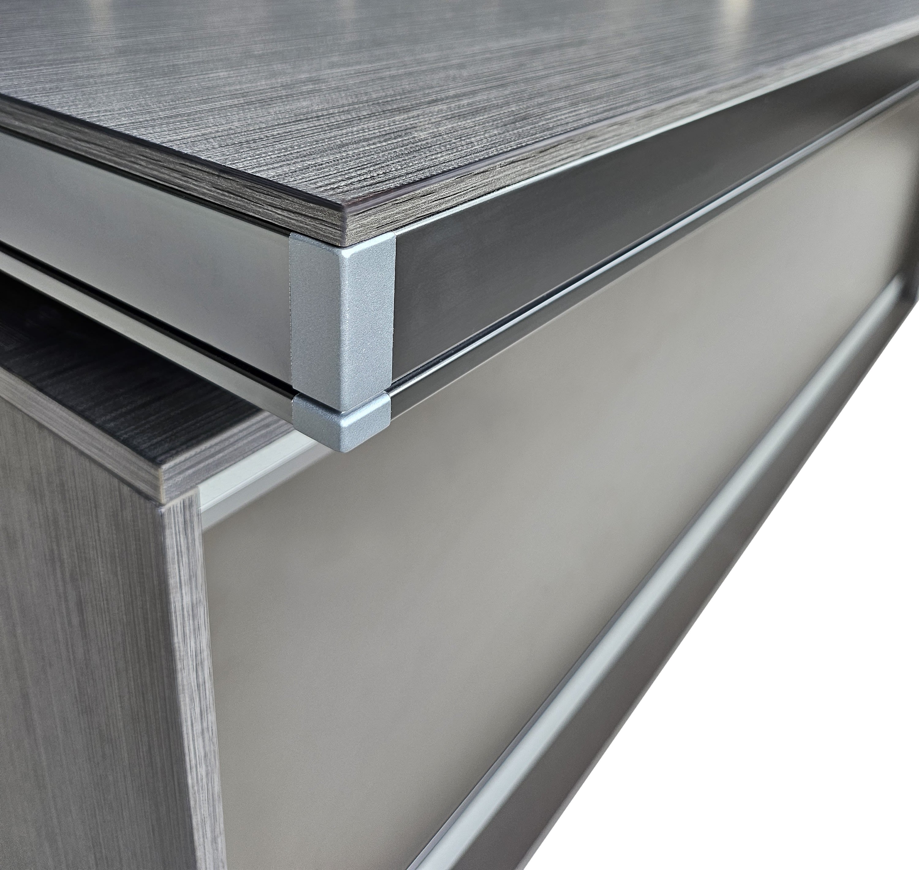 Modern Grey Aluminium Edged Melamine Corner Executive Office Desk with Full Length Top - 2400mm - WKO-FL-C-D0424